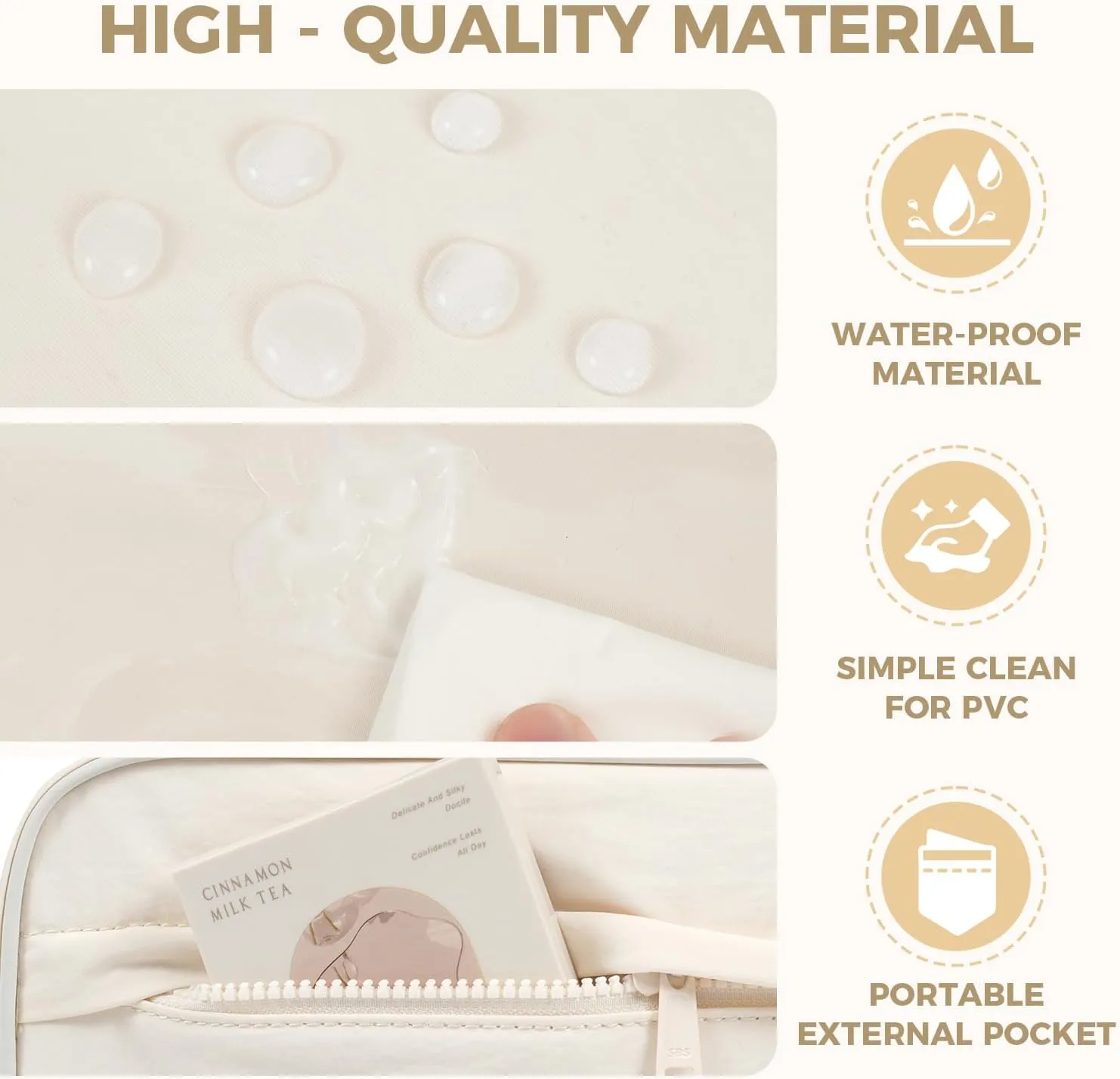 Toiletry Bag For women,Portable Hanging Organizer,4 Leakproof Compartment for full-sized Conditioner, Brushes Set, Makeup Accessories,Visible and easy to access.L-beige
