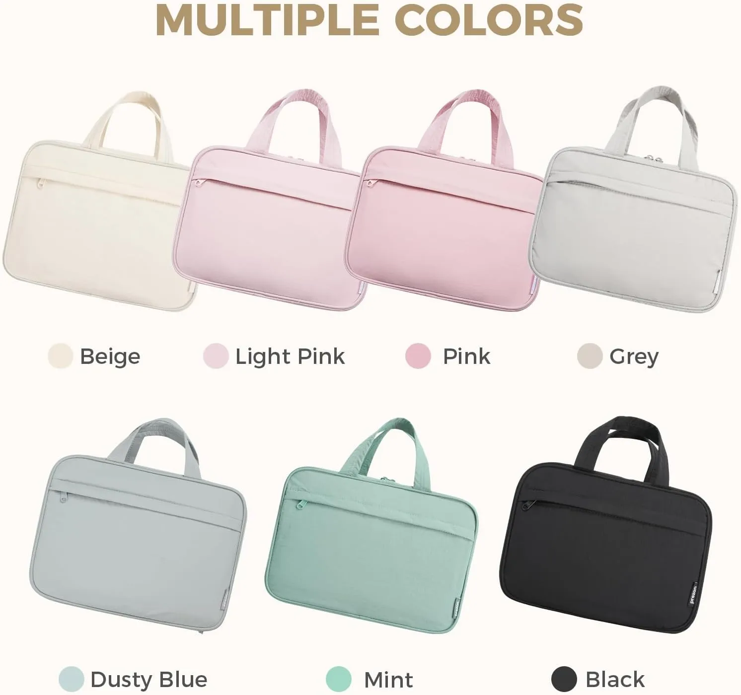 Toiletry Bag For women,Portable Hanging Organizer,4 Leakproof Compartment for full-sized Conditioner, Brushes Set, Makeup Accessories,Visible and easy to access.L-beige