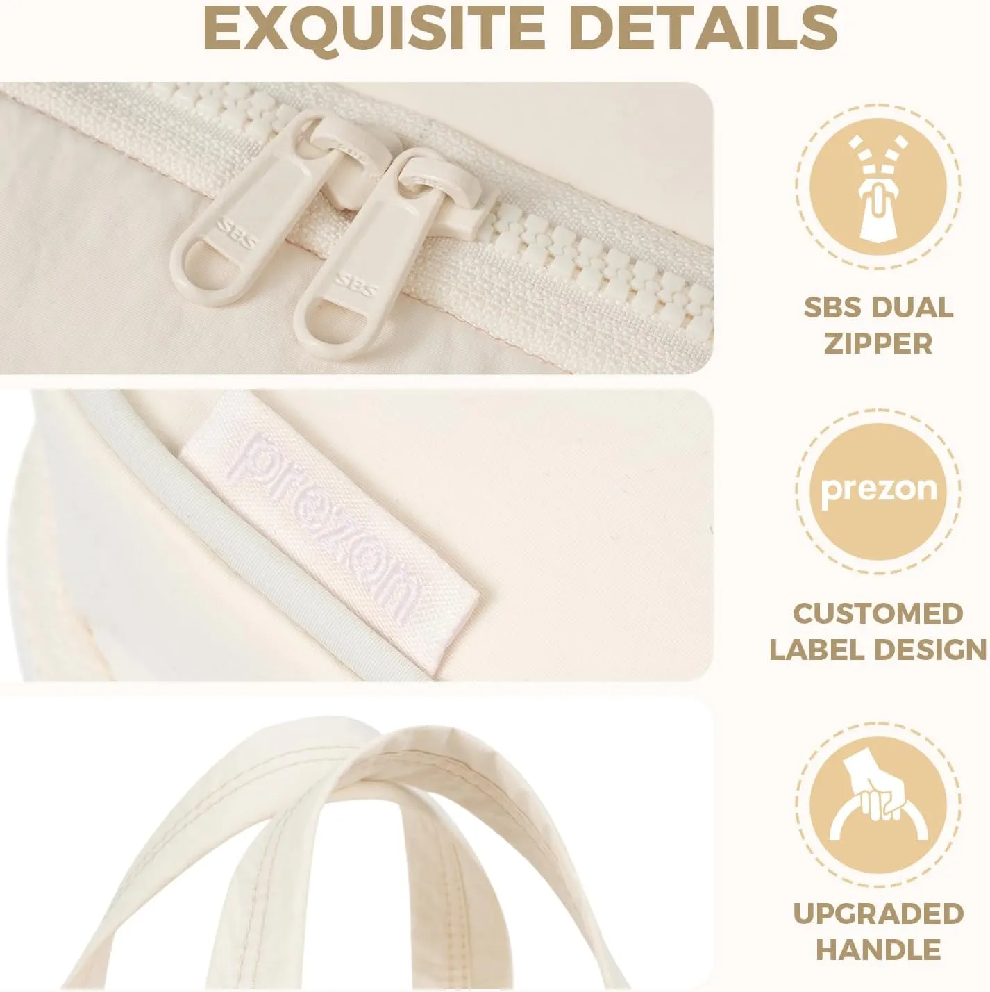 Toiletry Bag For women,Portable Hanging Organizer,4 Leakproof Compartment for full-sized Conditioner, Brushes Set, Makeup Accessories,Visible and easy to access.L-beige