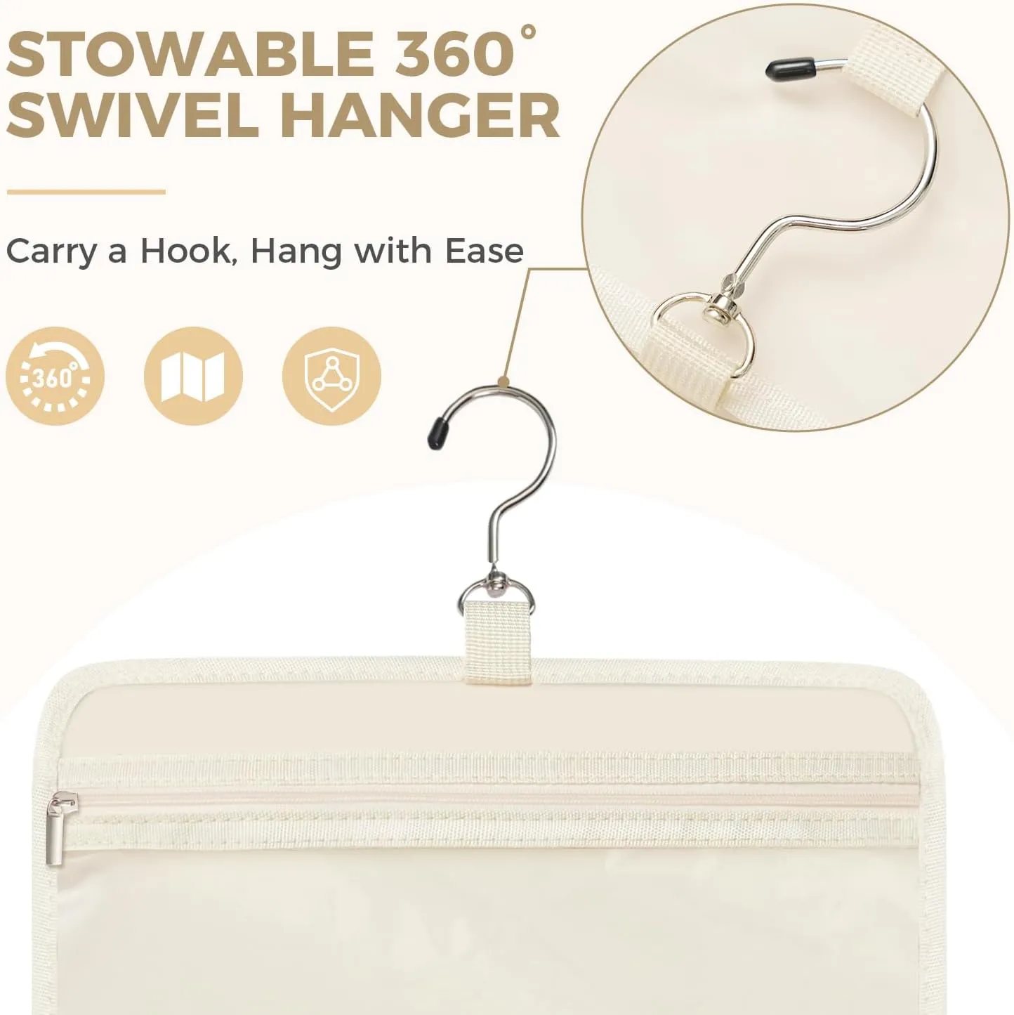 Toiletry Bag For women,Portable Hanging Organizer,4 Leakproof Compartment for full-sized Conditioner, Brushes Set, Makeup Accessories,Visible and easy to access.L-beige