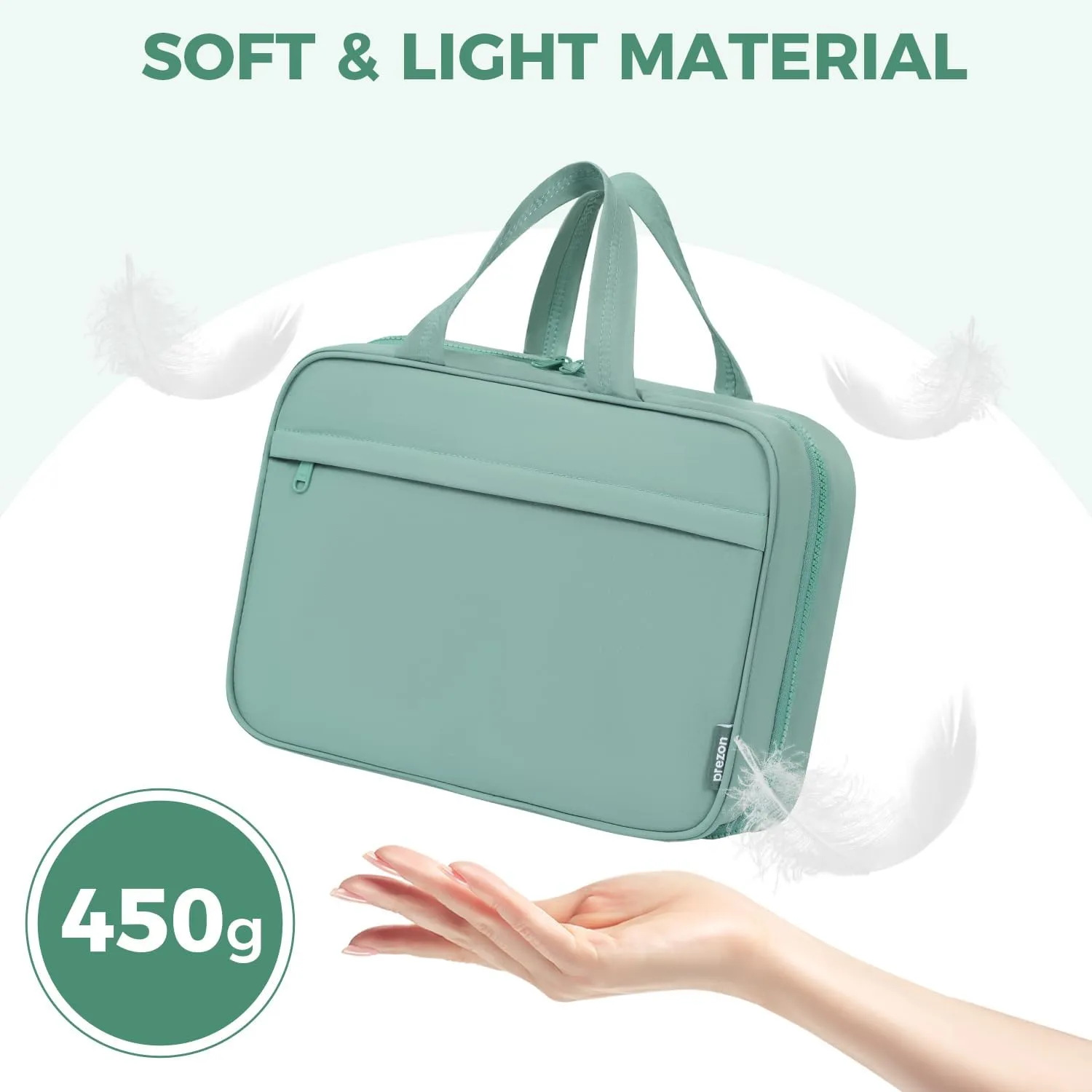 Toiletry Bag For women,Portable Hanging Organizer,4 Leakproof Compartment for full-sized Conditioner, Brushes Set, Makeup Accessories,Visible and easy to access.L-mint