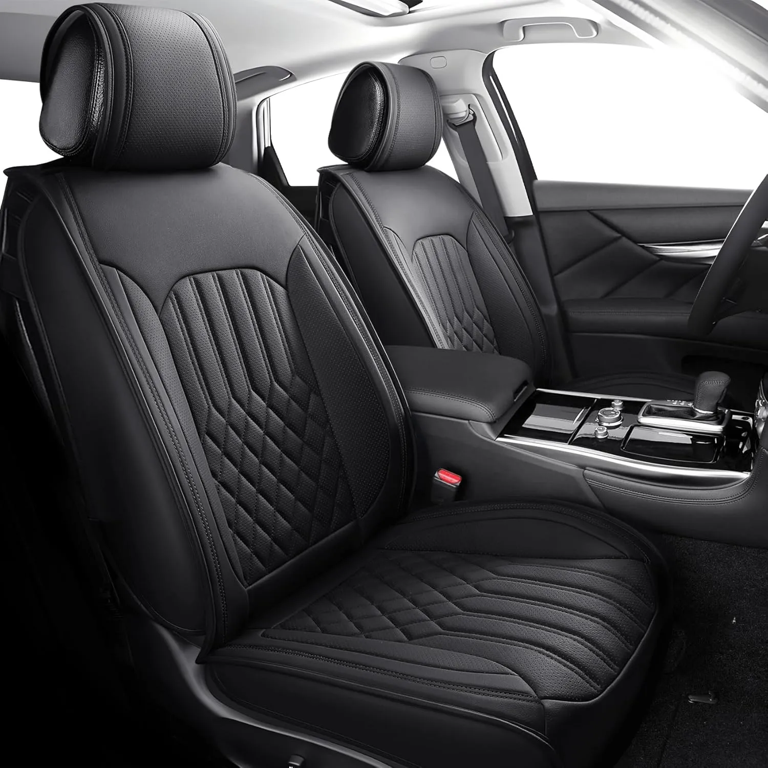 Tomatoman Car Seat Covers Compatible with Infiniti M35 2006-2010 Airbag Compatible Waterproof Dustproof Faux Leather(Full Set/Black)