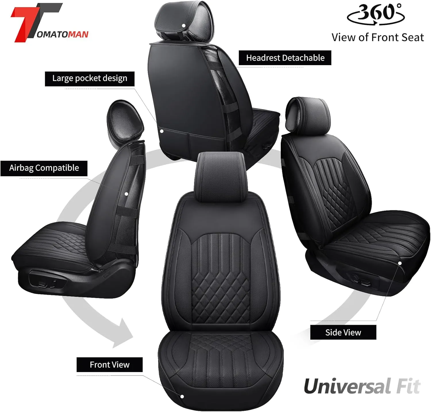 Tomatoman Car Seat Covers Compatible with Infiniti M35 2006-2010 Airbag Compatible Waterproof Dustproof Faux Leather(Full Set/Black)