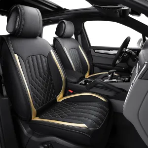 Tomatoman Faux Leather Car Seat Covers Compatible with Porsche Cayenne Waterproof Dustproof Universal Fit Airbag Compatible(Full Set/Black Gold)