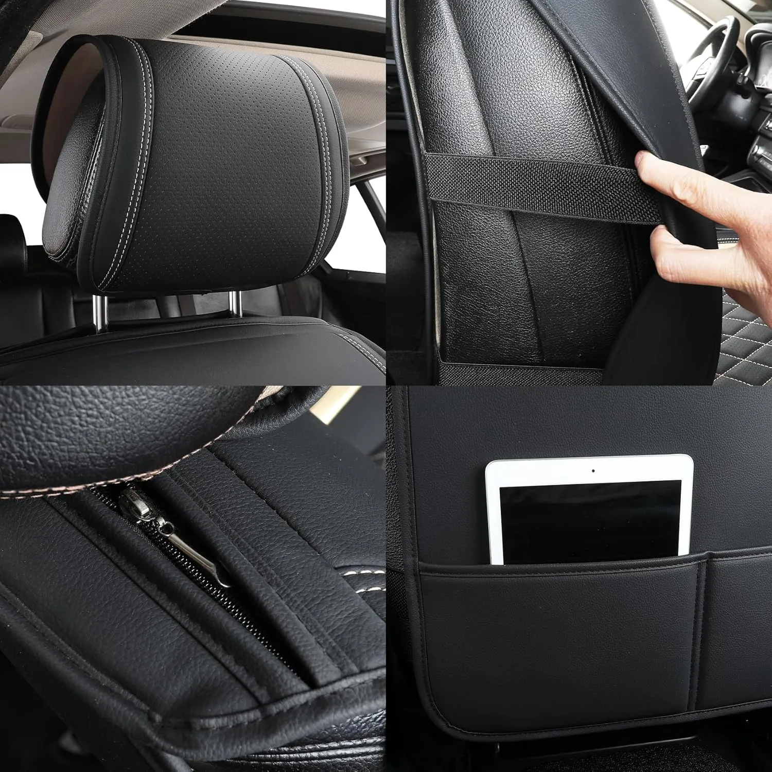 Tomatoman Faux Leather Car Seat Covers Compatible with Porsche Cayenne Waterproof Dustproof Universal Fit Airbag Compatible(Full Set/Black Gold)