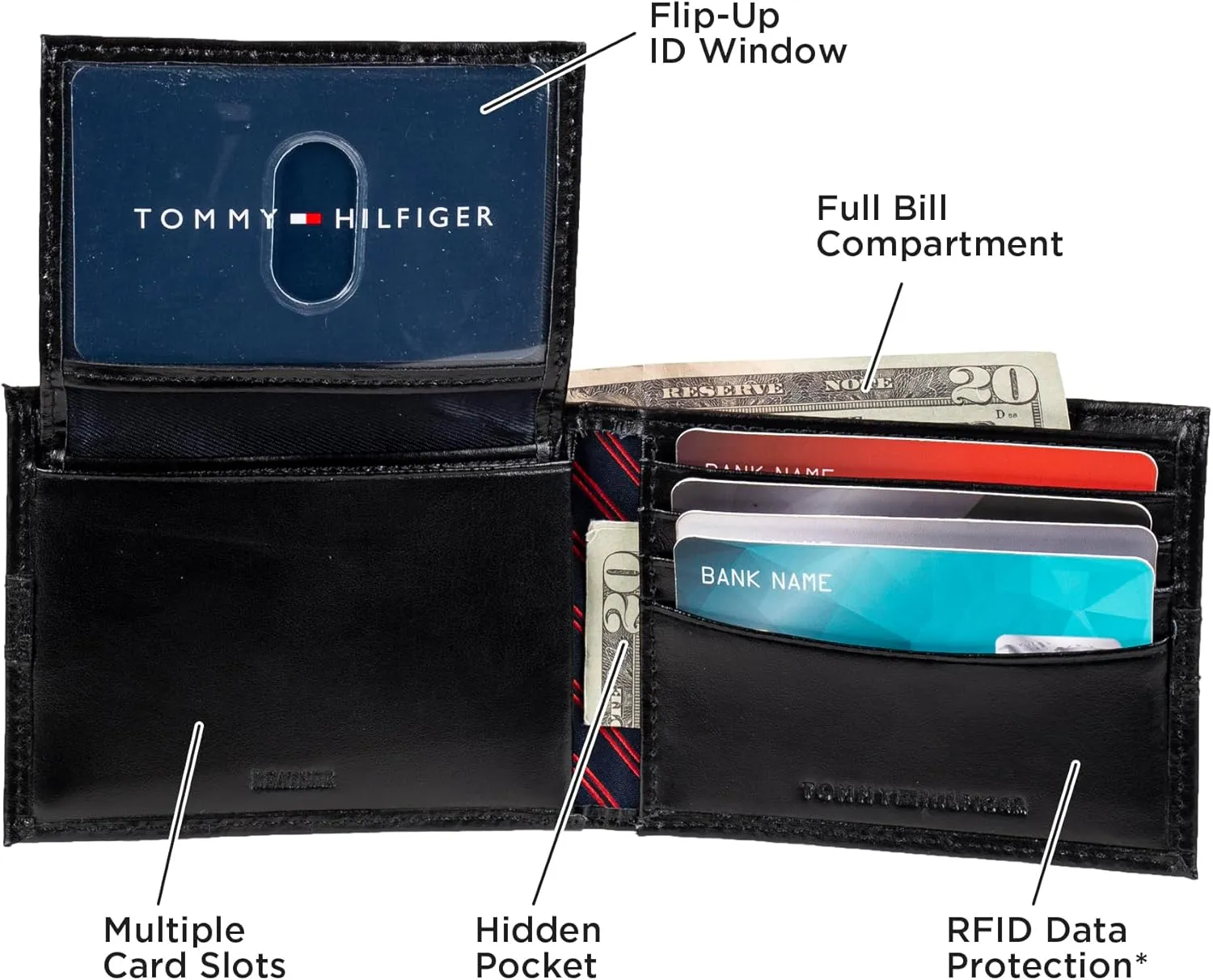 Tommy Hilfiger Men's Classic Bifold Wallet with ID Window and Multiple Card Slots