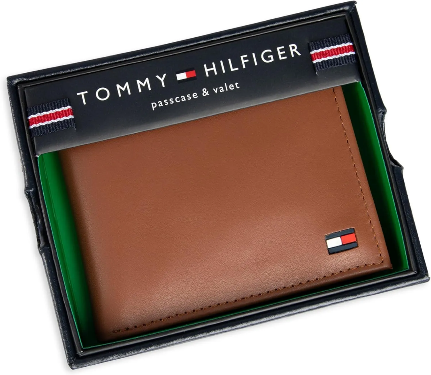 Tommy Hilfiger Men's Classic Logo Style Passcase Bifold Wallet with Multiple Card Slots and ID Window