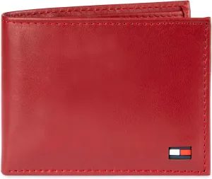 Tommy Hilfiger Men's Classic Logo Style Passcase Bifold Wallet with Multiple Card Slots and ID Window