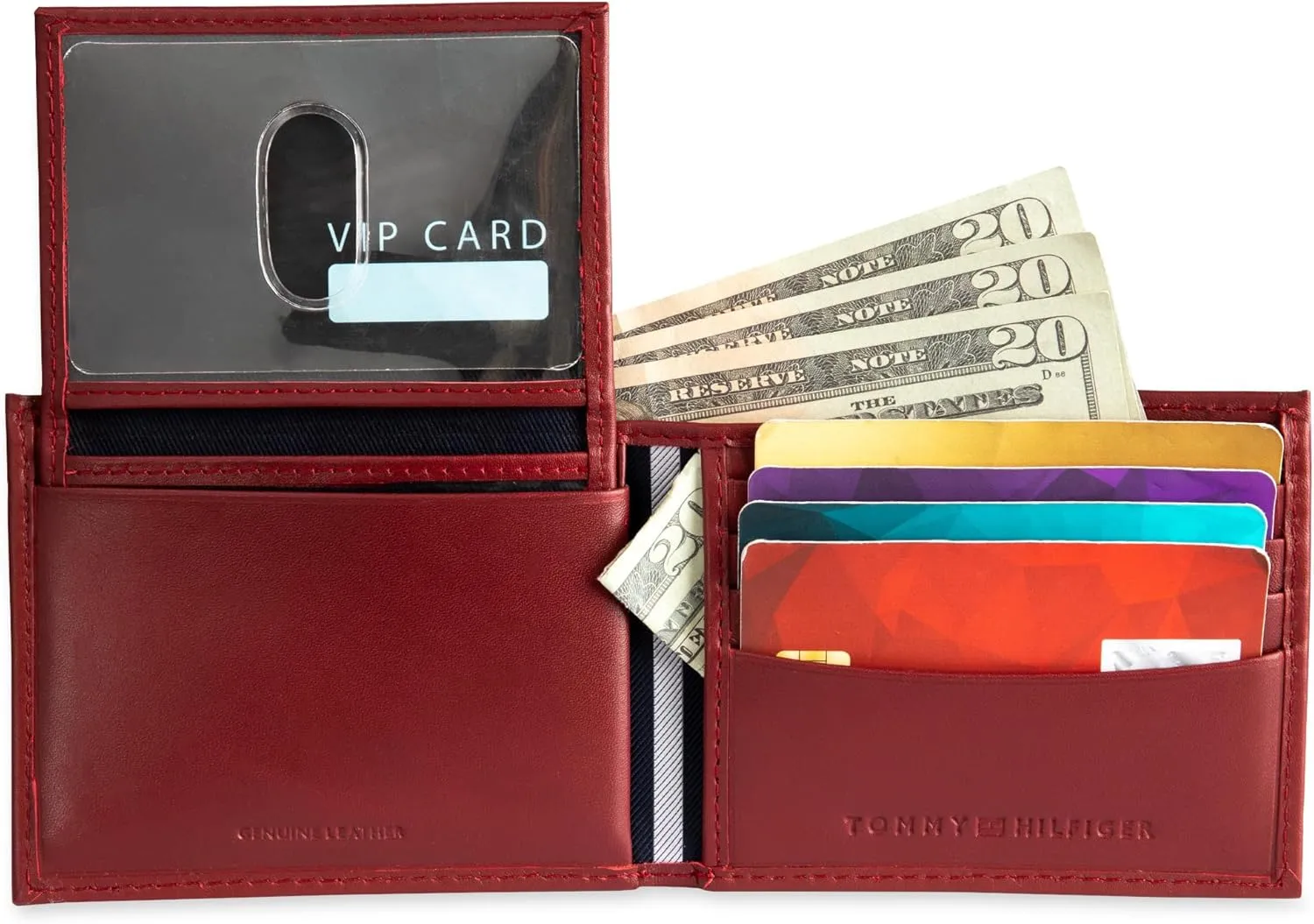 Tommy Hilfiger Men's Classic Logo Style Passcase Bifold Wallet with Multiple Card Slots and ID Window