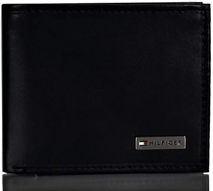 Tommy Hilfiger Men's Classic Logo Style Passcase Bifold Wallet with Multiple Card Slots and ID Window