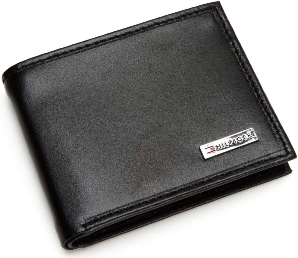 Tommy Hilfiger Men's Classic Logo Style Passcase Bifold Wallet with Multiple Card Slots and ID Window