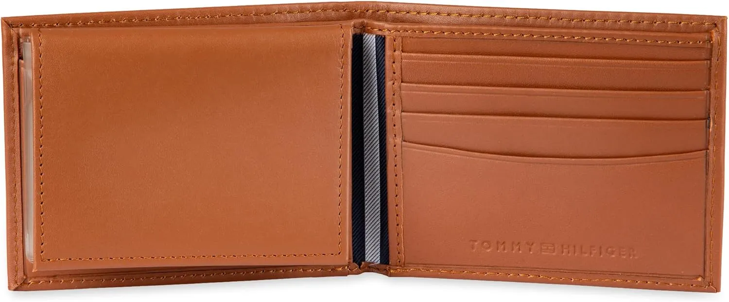Tommy Hilfiger Men's Classic Logo Style Passcase Bifold Wallet with Multiple Card Slots and ID Window