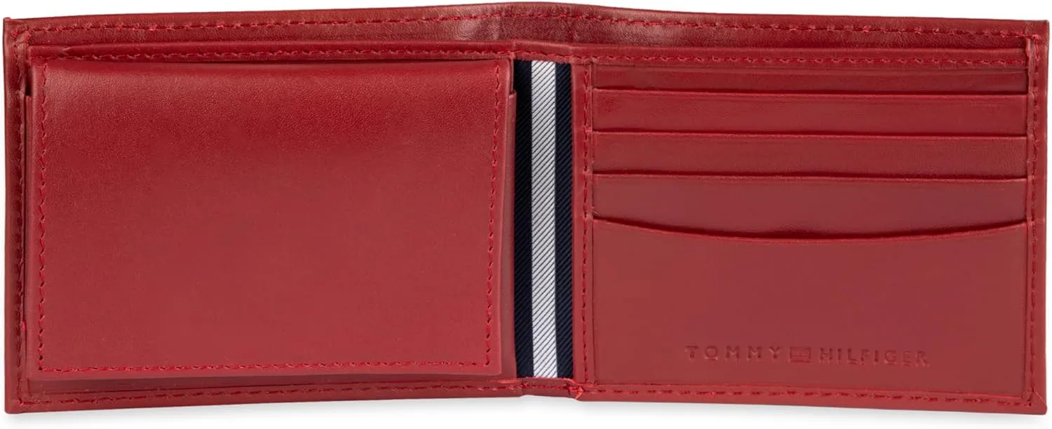 Tommy Hilfiger Men's Classic Logo Style Passcase Bifold Wallet with Multiple Card Slots and ID Window