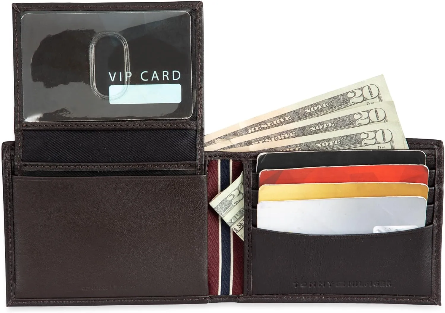 Tommy Hilfiger Men's Leather Wallet – Slim Bifold with 6 Credit Card Pockets and Removable ID Window
