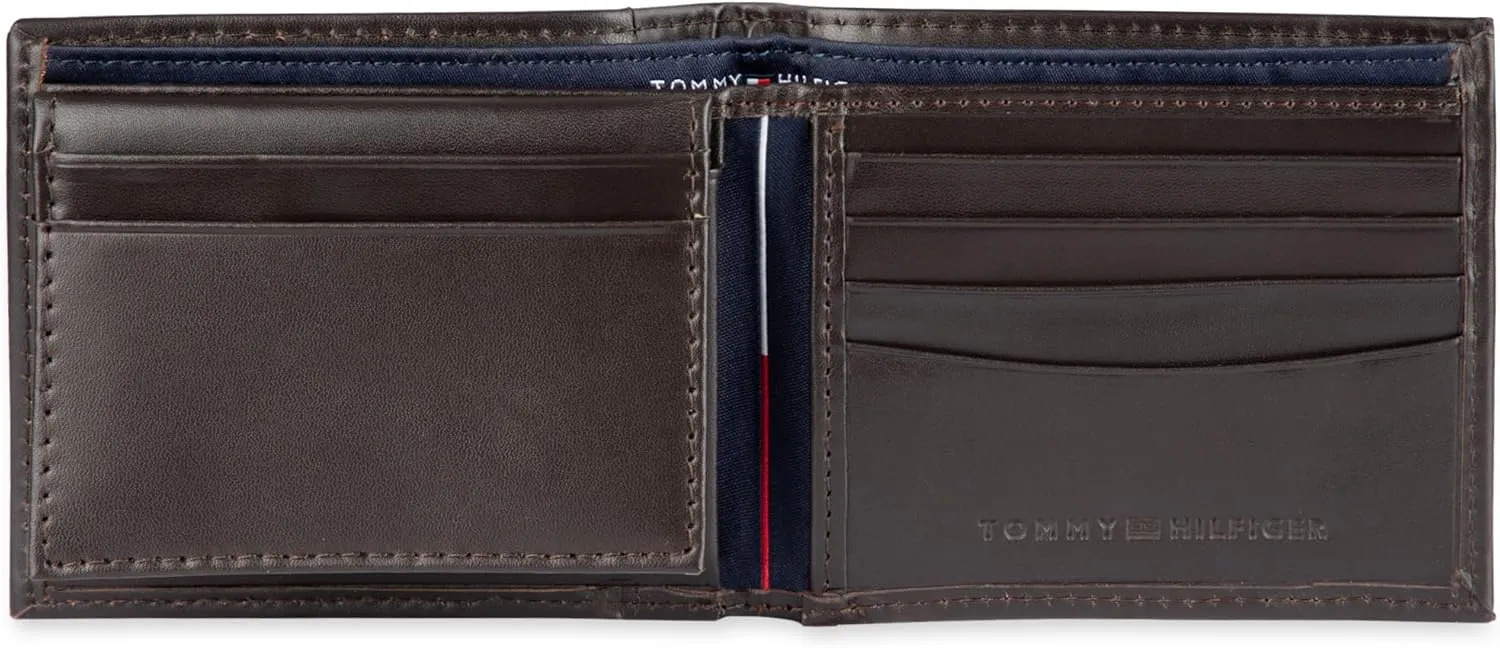 Tommy Hilfiger Men's Leather Wallet – Slim Bifold with 6 Credit Card Pockets and Removable ID Window