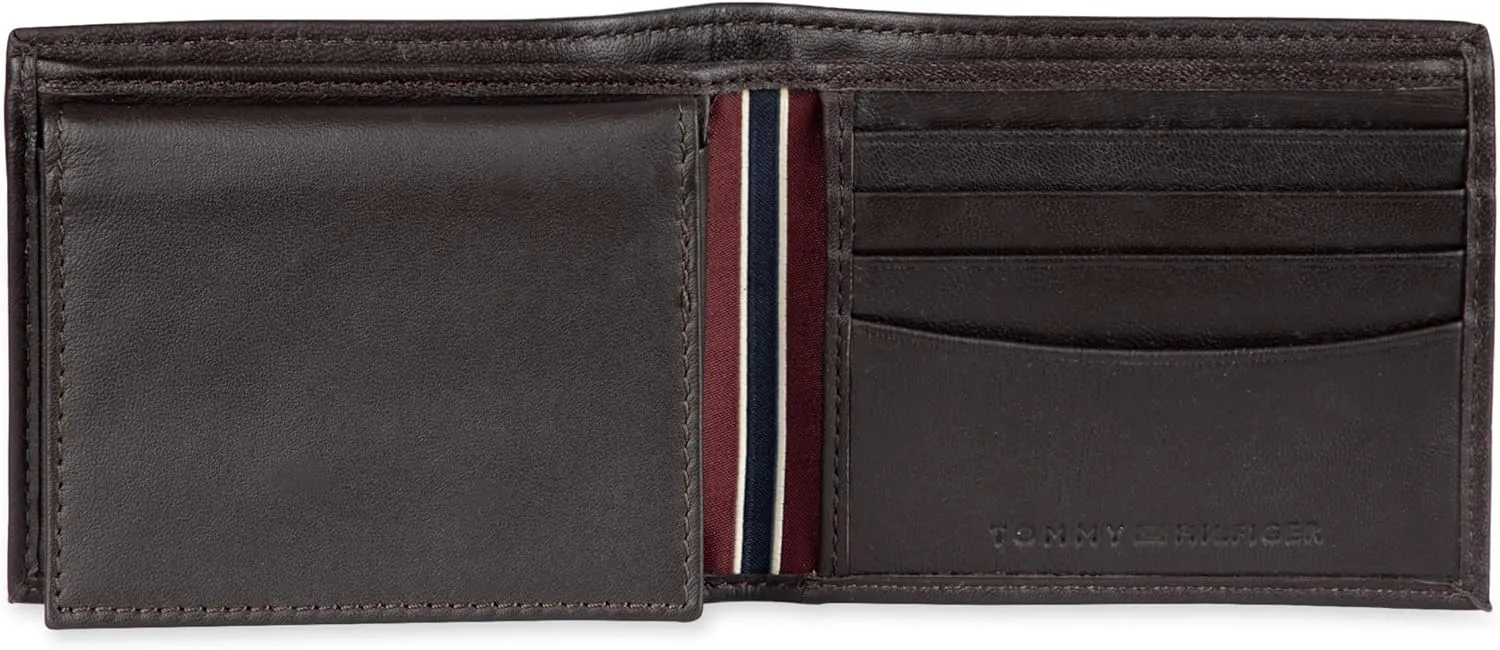 Tommy Hilfiger Men's Leather Wallet – Slim Bifold with 6 Credit Card Pockets and Removable ID Window