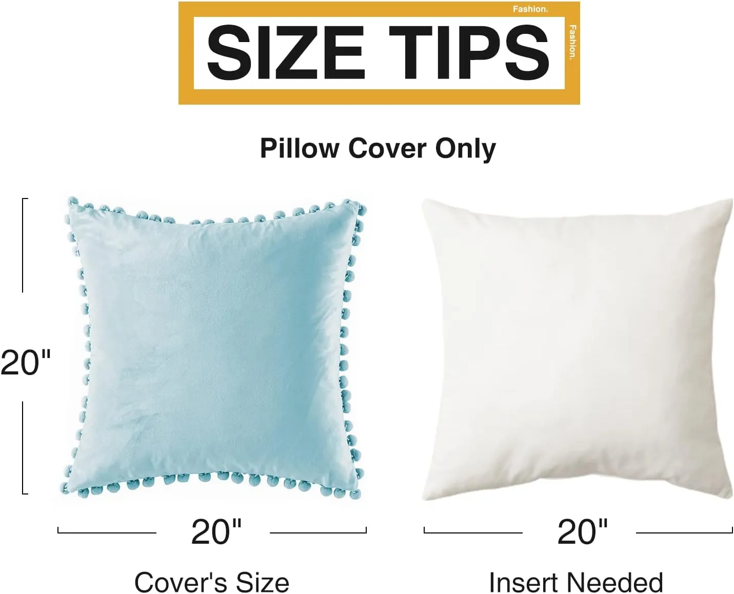 Top Finel 20x20 Decorative Pillow Covers Set of 2, Baby Blue Throw Pillow Cover with Pom Poms for Couch Bed Sofa, Square Pillows Soft Velvet Pillow Cases for Bedroom Livingroom Boho Home Decor