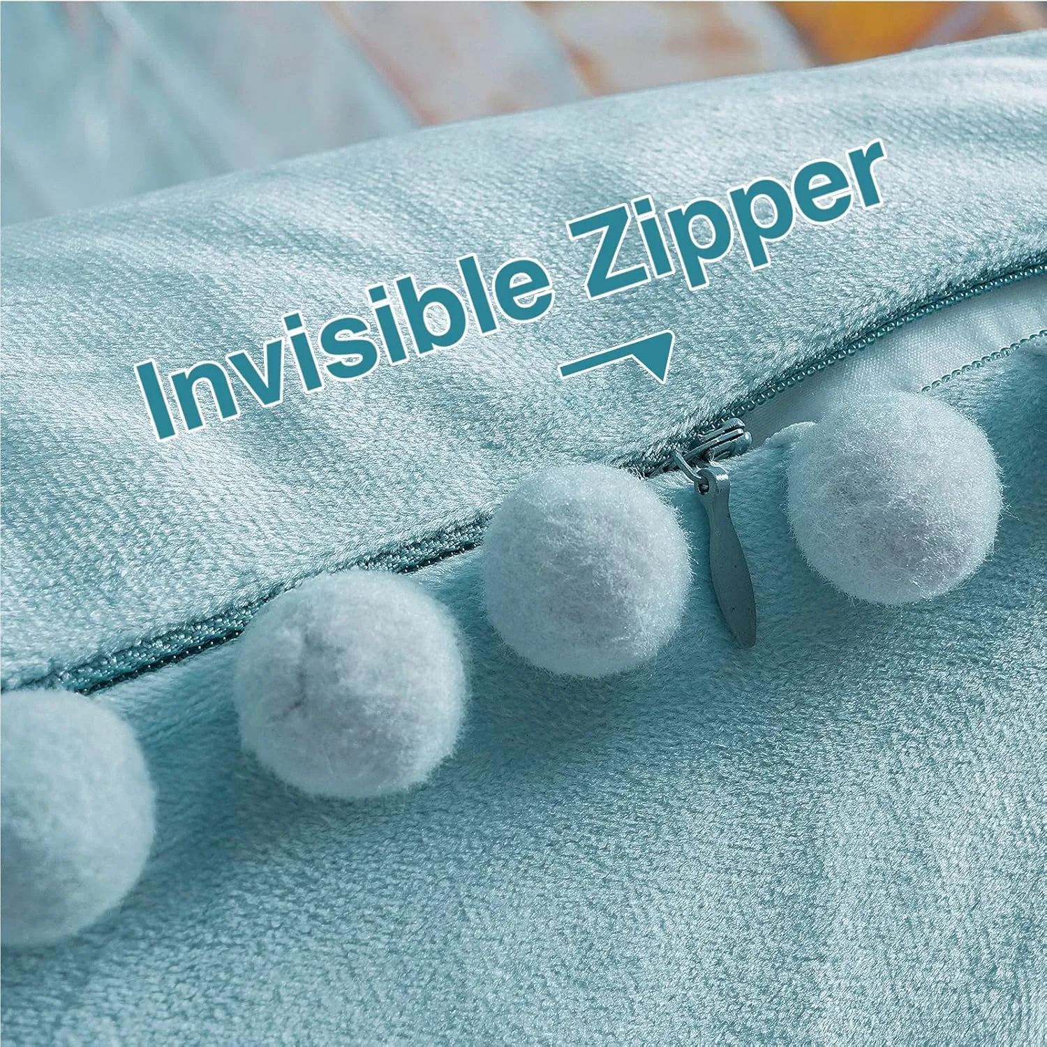 Top Finel 20x20 Decorative Pillow Covers Set of 2, Baby Blue Throw Pillow Cover with Pom Poms for Couch Bed Sofa, Square Pillows Soft Velvet Pillow Cases for Bedroom Livingroom Boho Home Decor