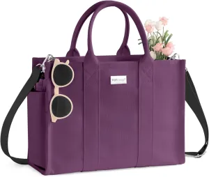 TOPDesign Heavy-Duty Canvas Tote Bag for Women, Adjustable Crossbody Handbag with 6 Pockets, Everything Tote
