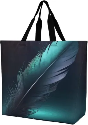 Tote Bag Grocery Bag for Women Shopping Bag Blue Feather Pattern Handbags Beach Bag Shoulder Bag for Shopping