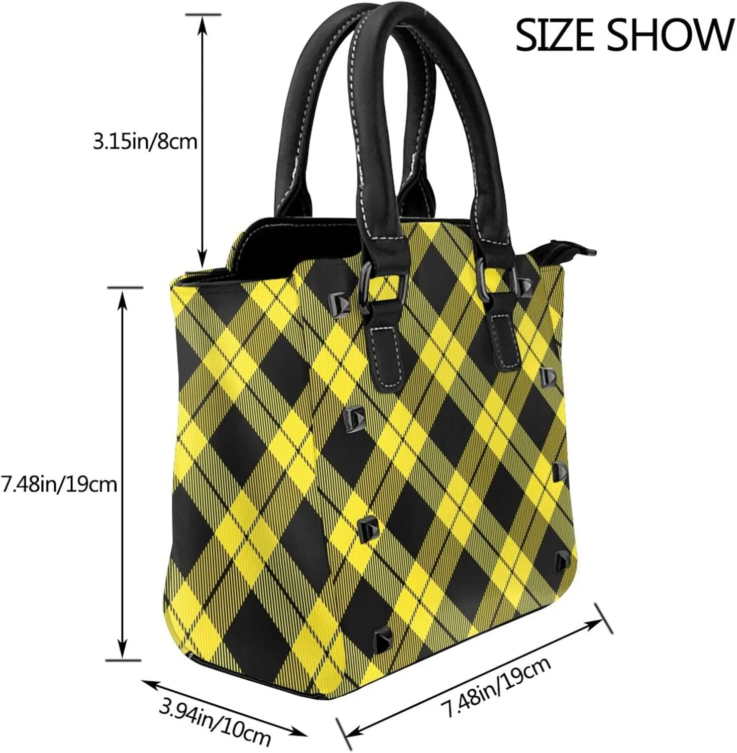 Tote Handbag for Women Faux Leather Shoulder Bag with Studded PU Leather Zipper Bag for Travel Work