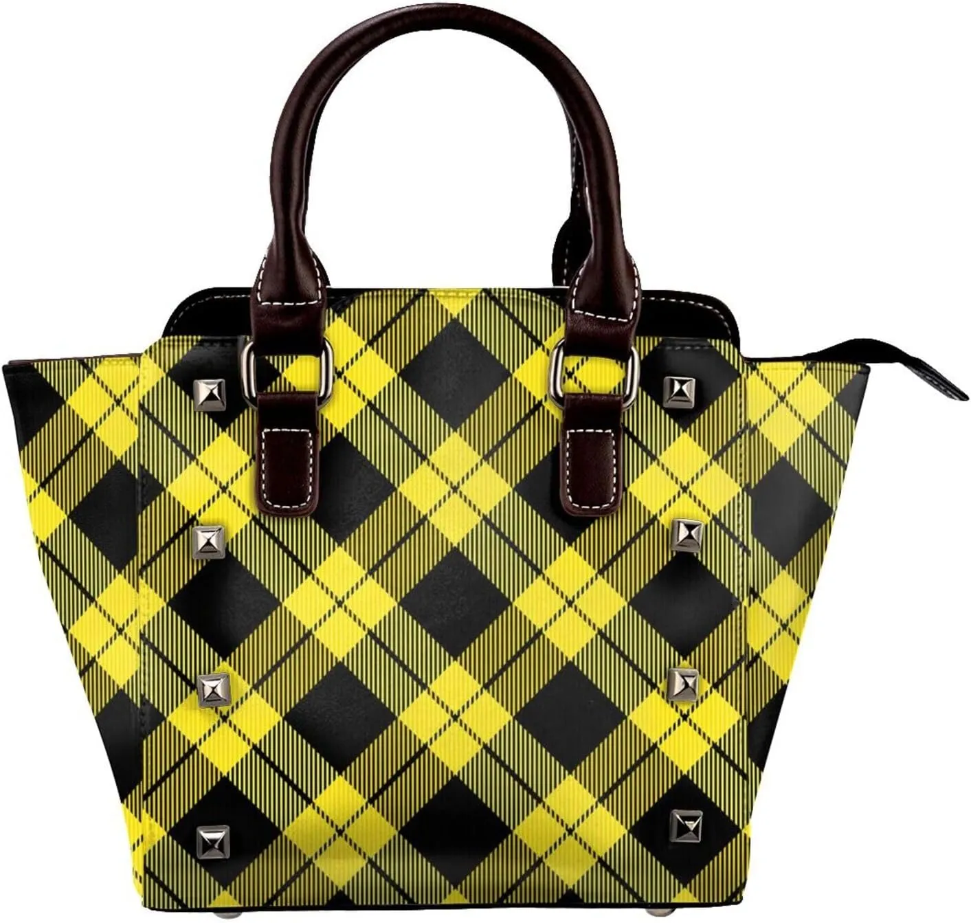 Tote Handbag for Women Faux Leather Shoulder Bag with Studded PU Leather Zipper Bag for Travel Work