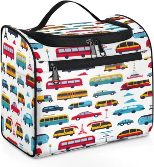 Transportation Types Car Travel Toiletry Bag for Men and Women, Large Hanging Makeup Bag Organizer Toiletries Bag for Travel, Cosmetic Bag with Handle