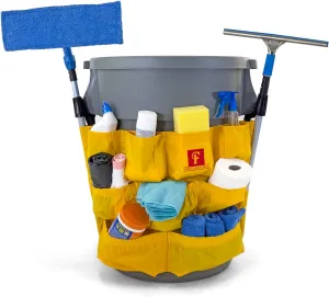 Trash Can Caddy Bag | Fits 32-55 Gallon Can | 12 Pockets | Heavy Duty Vinyl Construction Organizer for Cleaning & Janitorial Duties.