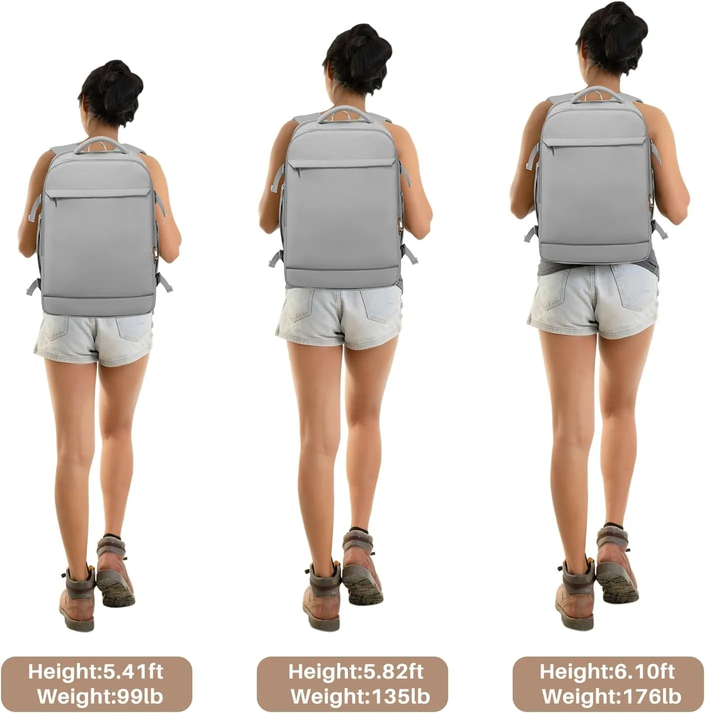 Travel Backpack， Carry on Backpack Airline Approved， 40L Overnight Travel Bag with 2 Packing Cubes for Weekend College Business Hiking (Grey)