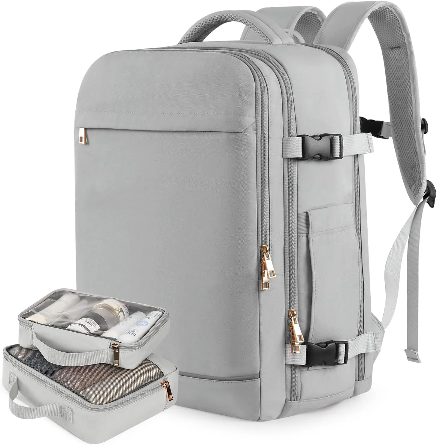 Travel Backpack， Carry on Backpack Airline Approved， 40L Overnight Travel Bag with 2 Packing Cubes for Weekend College Business Hiking (Grey)