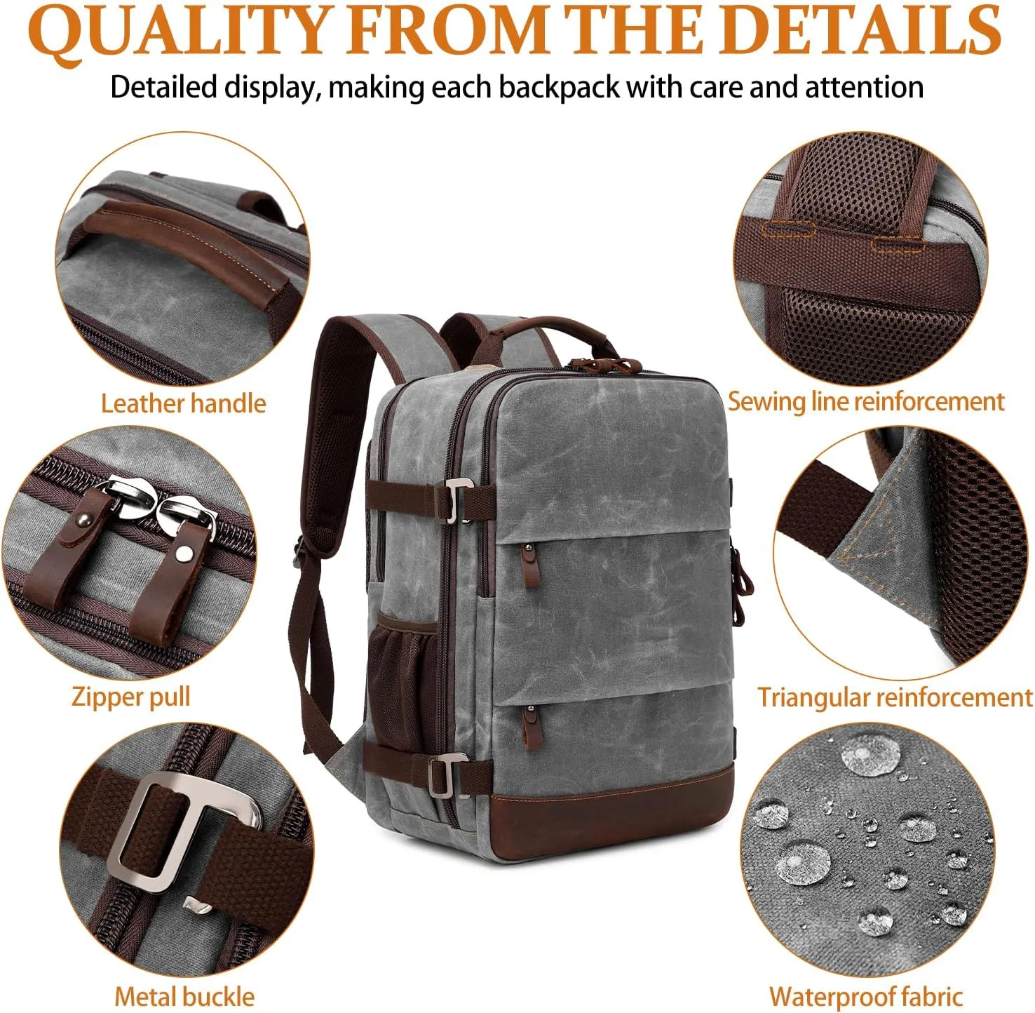 Travel Backpack for Men Carry On Backpack Flight Approved Personal Item Backpack, 17 inch Laptop Backpack Casual Daypack Weekender Business Hiking Backpack, Gray