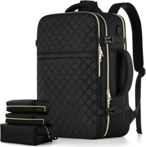 Travel Backpack for Women, Flight Approved Carry On Backpack, Large 40L Suitcase Backpacks with 3 Packing Cubes, Waterproof Luggage Bag Weekender Daypack Fit 17 Inch Laptop, Black