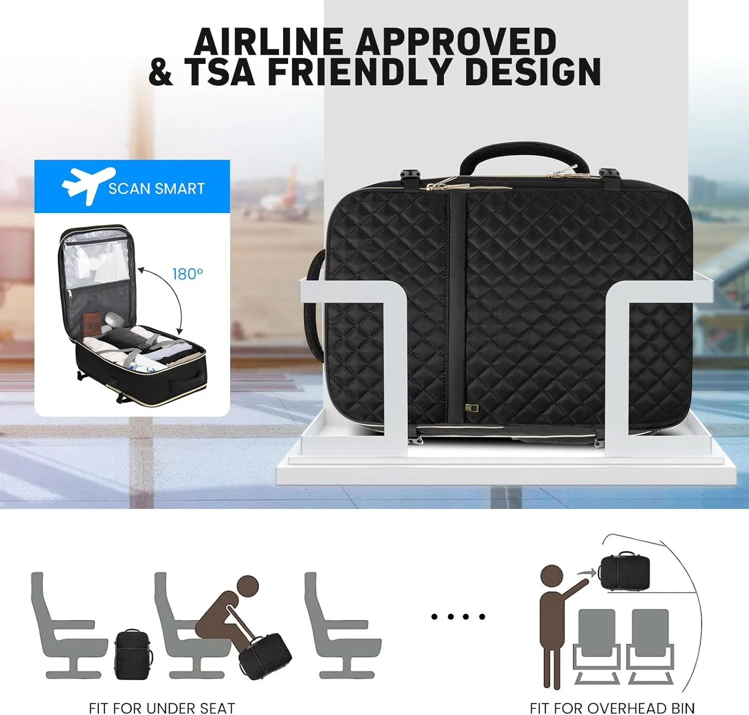 Travel Backpack for Women, Flight Approved Carry On Backpack, Large 40L Suitcase Backpacks with 3 Packing Cubes, Waterproof Luggage Bag Weekender Daypack Fit 17 Inch Laptop, Black