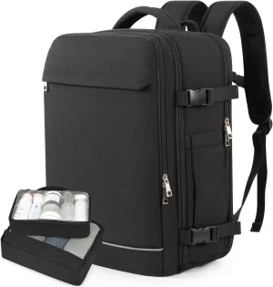 Travel Backpack For Women Men, 40L Waterproof Backpack Airline Approved, Personal Item Travel Bag with 2 Packing Cubes for Weekend College Business Hiking (Black)