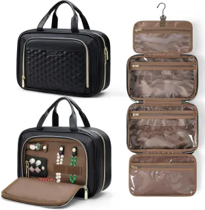 Travel Bag Women Vegan Cosmetic Bag with Organizer Water-Resistant Travel Bag for Toiletries Travel Essentials Organizer Black Bag
