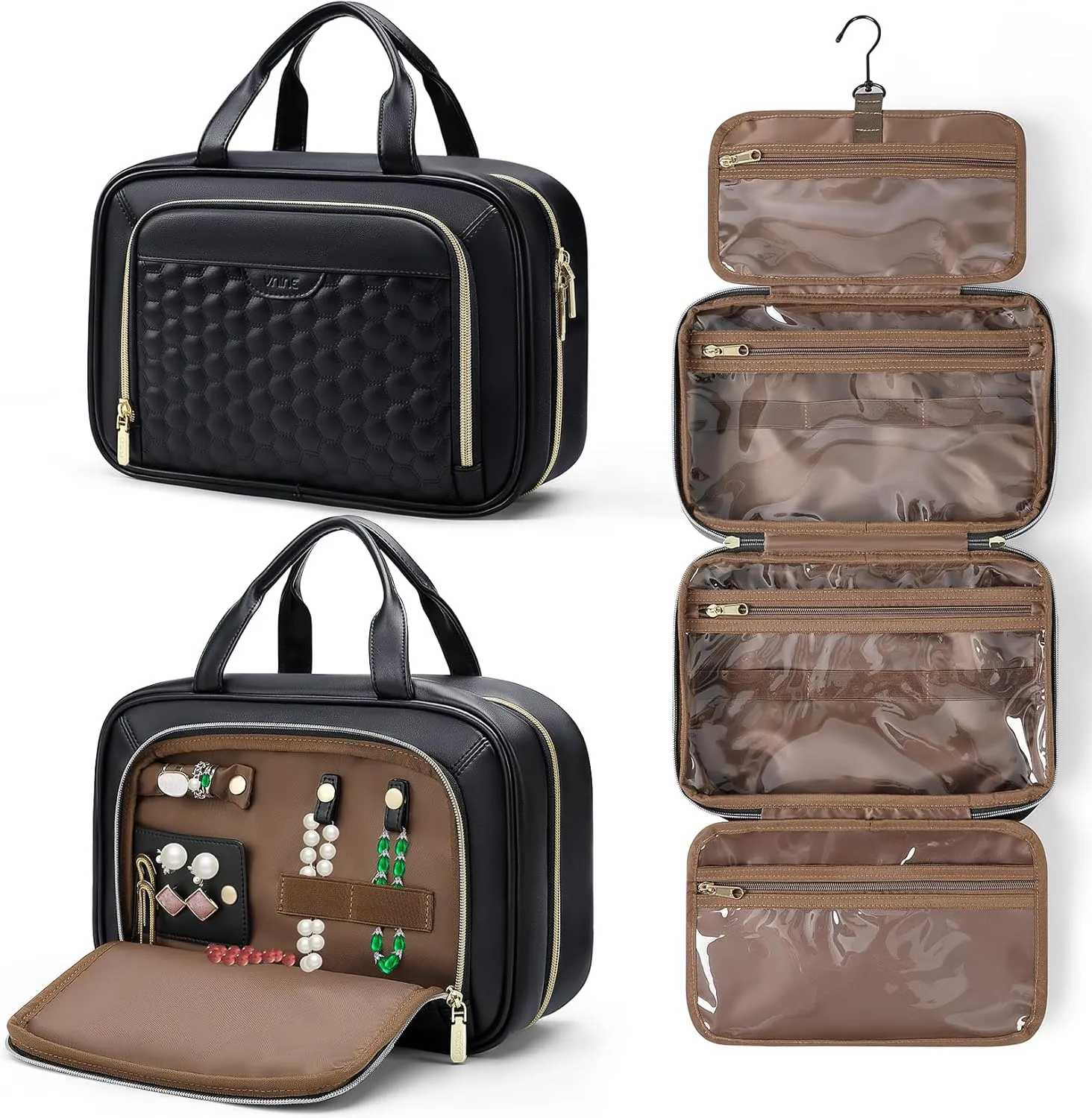 Travel Bag Women Vegan Cosmetic Bag with Organizer Water-Resistant Travel Bag for Toiletries Travel Essentials Organizer Black Bag