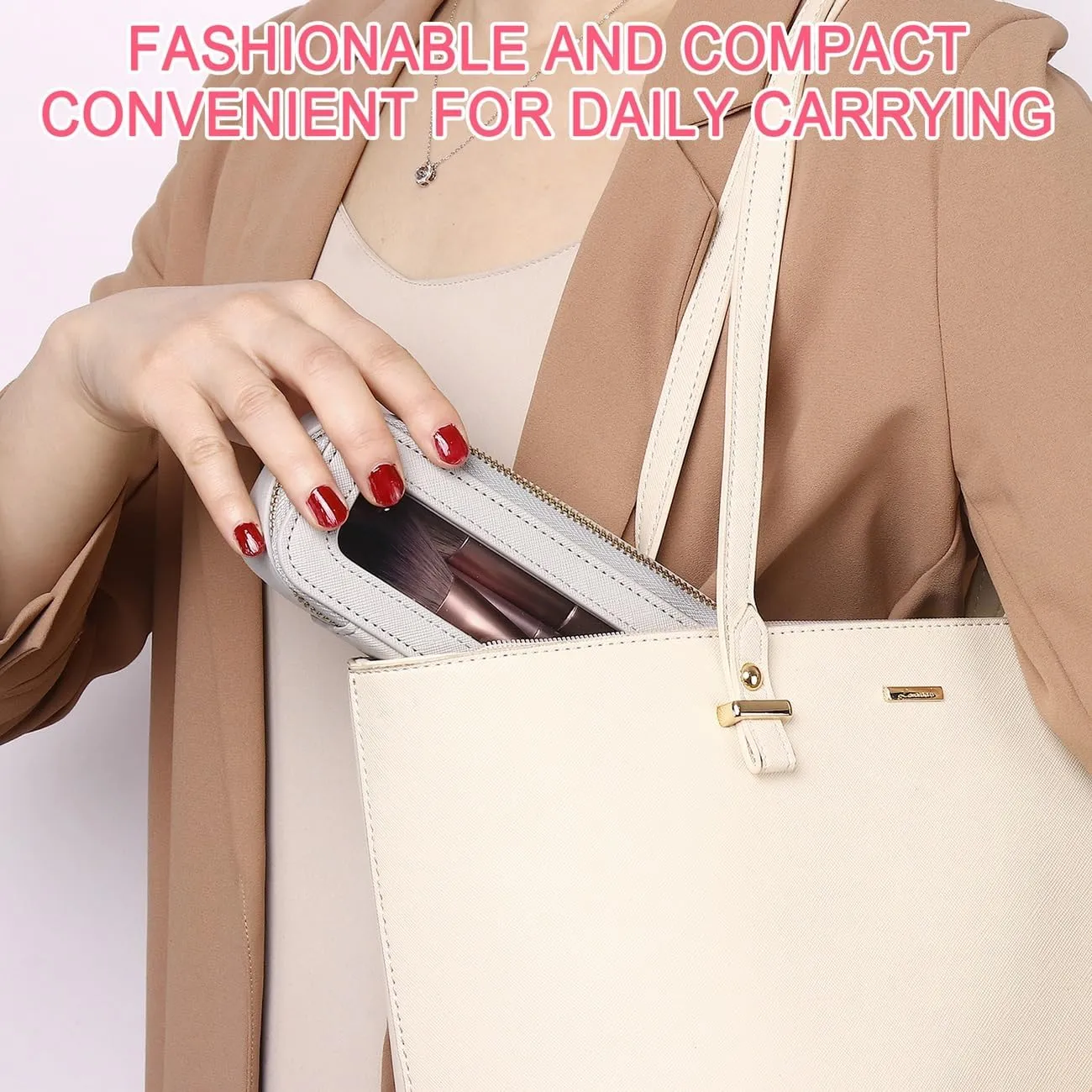 Travel Clear Makeup Bag with Brush Bag Portable Cosmetic Bag Case Transparent Toiletry Bag Cosmetic Organizer Storage Bag for Women (X/Gray, L SLIM)