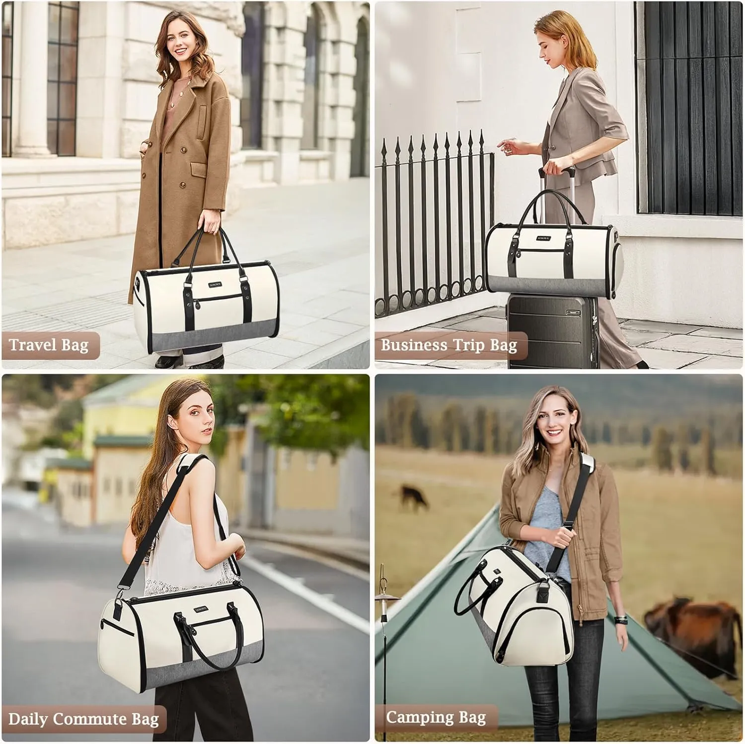Travel Garment Bag, Convertible Garment Duffel Bags Combo with Shoe Compartment Toiletry Bag, Carry-On Weekend Overnight Bag for Women Man, 2 in 1 Hanging Dress Luggage