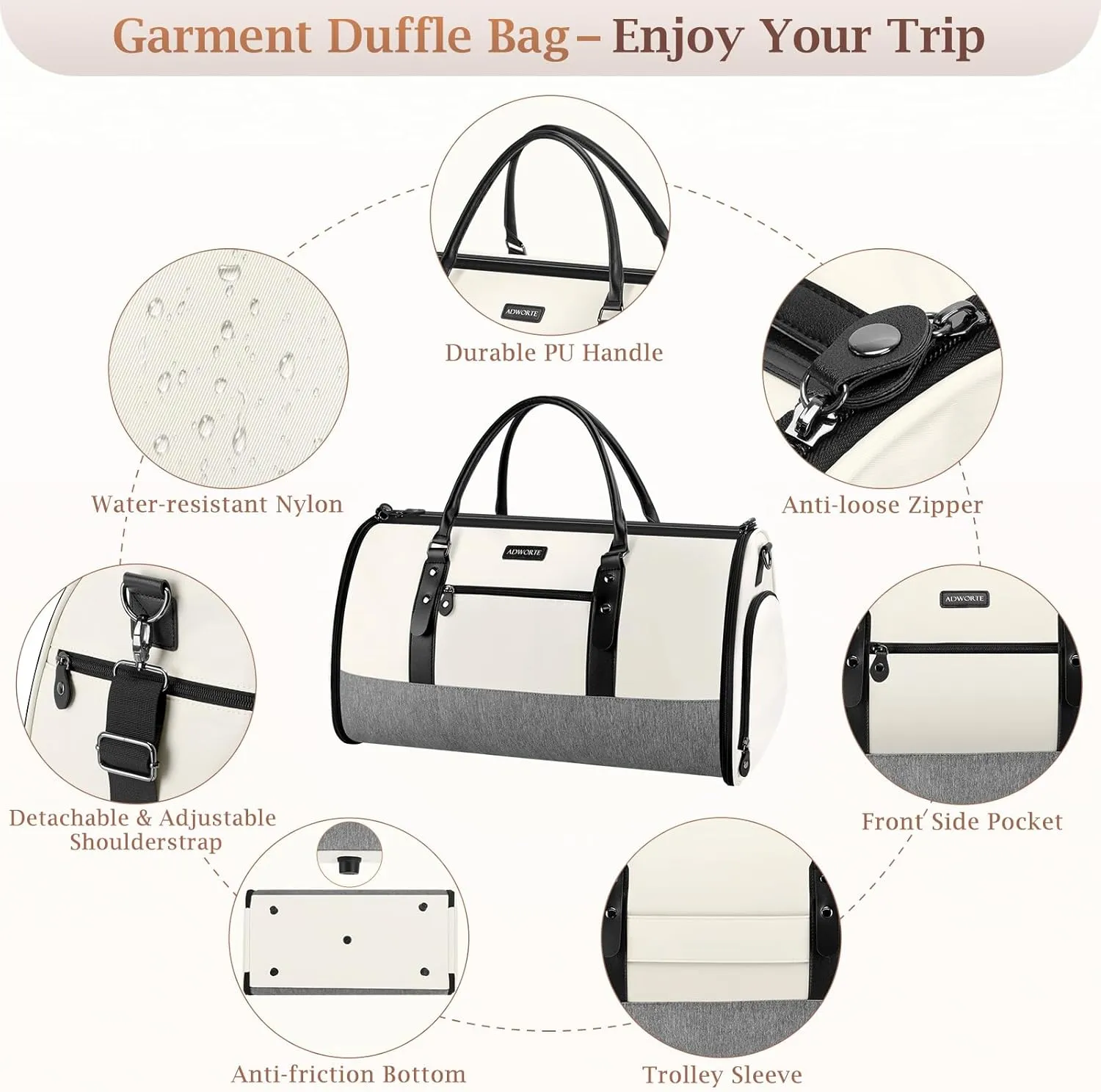 Travel Garment Bag, Convertible Garment Duffel Bags Combo with Shoe Compartment Toiletry Bag, Carry-On Weekend Overnight Bag for Women Man, 2 in 1 Hanging Dress Luggage