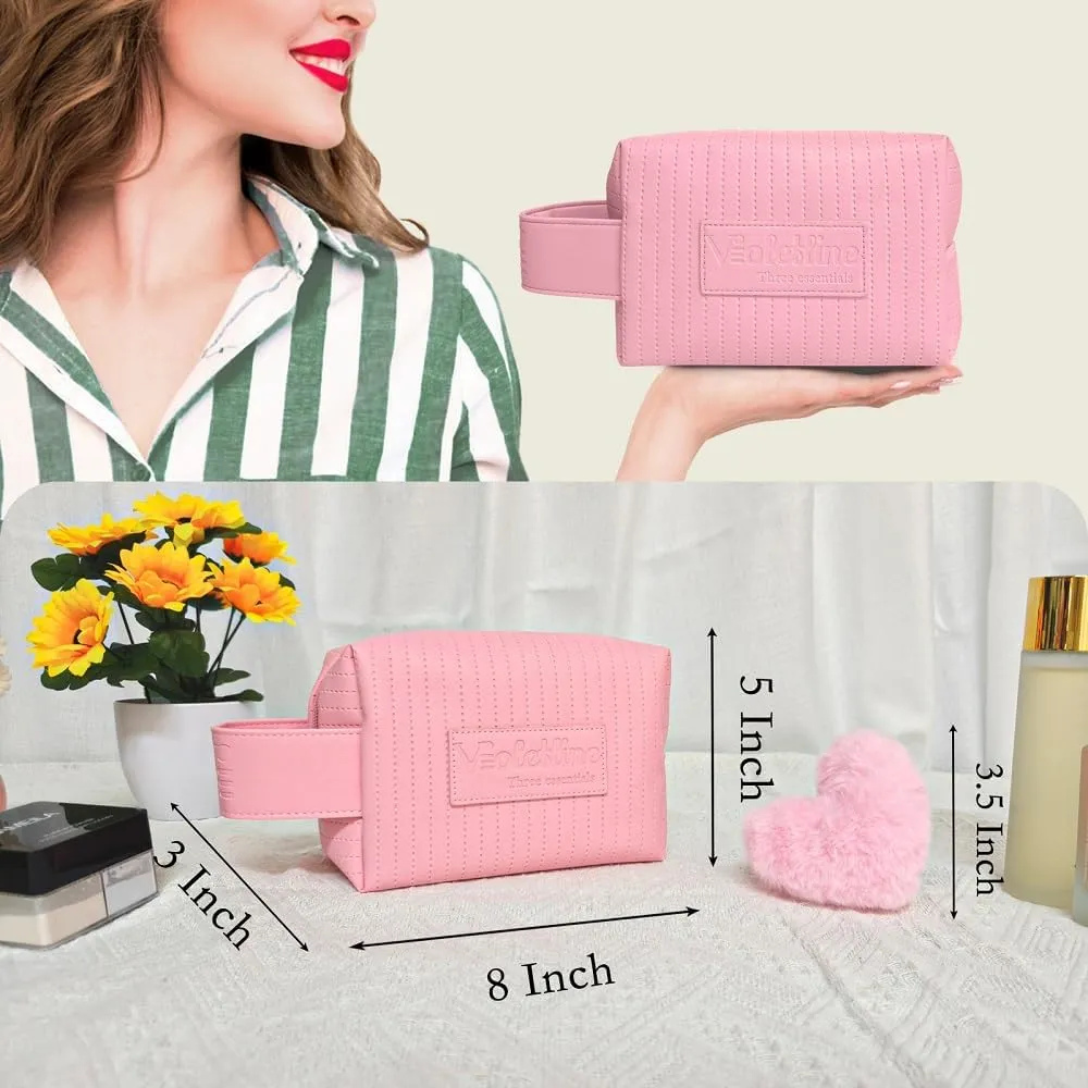 Travel Makeup Bag, Large Capacity Cosmetic Bag for Women, Water resistant Portable Pouch Open Flat Toiletry Bag Makeup Organizer with Handle (Pink)
