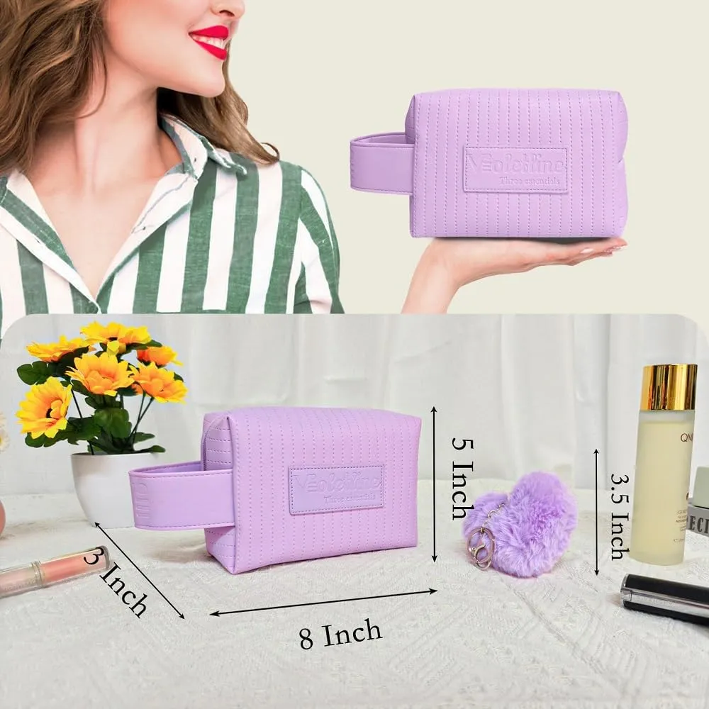 Travel Makeup Bag, Large Capacity Cosmetic Bag for Women, Water resistant Portable Pouch Open Flat Toiletry Bag Makeup Organizer with Handle (Purple)