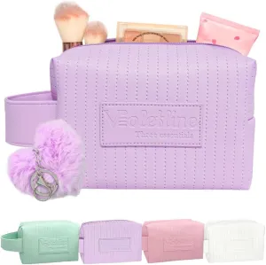 Travel Makeup Bag, Large Capacity Cosmetic Bag for Women, Water resistant Portable Pouch Open Flat Toiletry Bag Makeup Organizer with Handle (Purple)