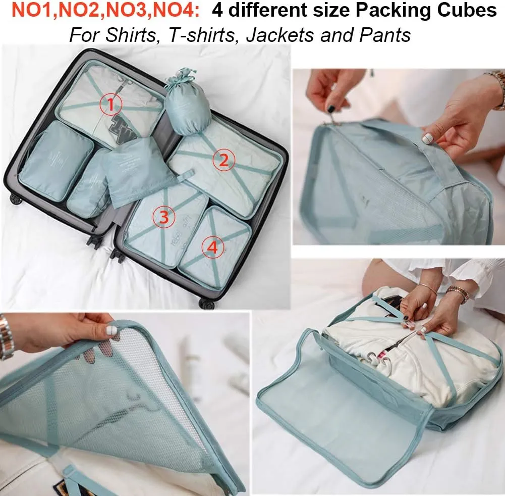 Travel Packing Cubes 8 Pcs Set, Luggage Packing Organizers with Shoe Bag and Toiletry Bag