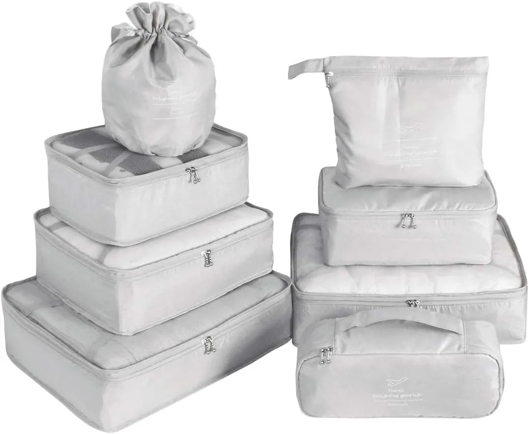 Travel Packing Cubes 8 Pcs Set, Luggage Packing Organizers with Shoe Bag and Toiletry Bag