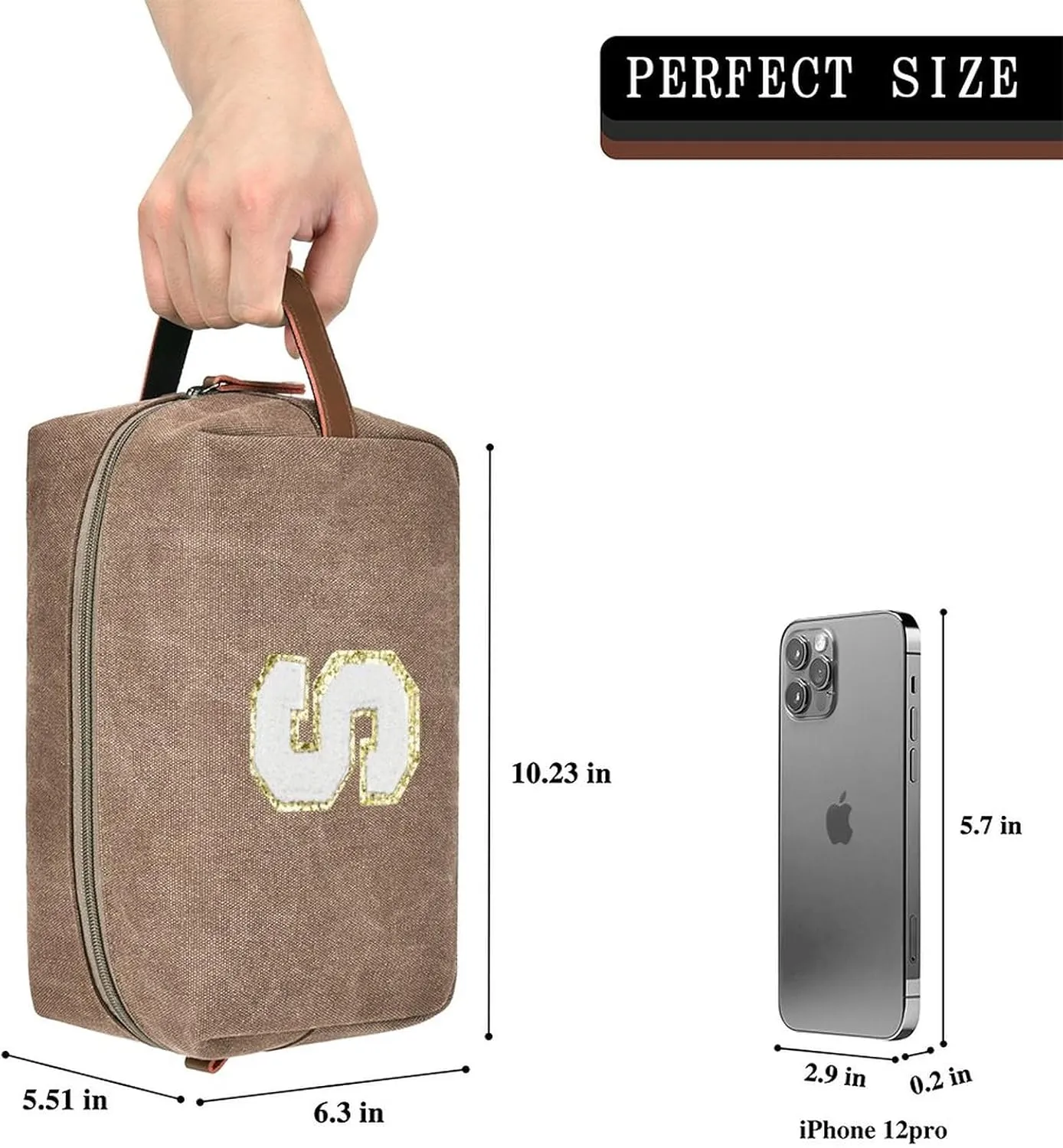 Travel Toiletry Bag for Men Initials - Graduation Gifts for Him, Personalized Shaving Kit Bag Hanging Dopp Kit - Travel Essentials, Bathroom Shower Bag for Toiletries Accessories Gifts for Men - S