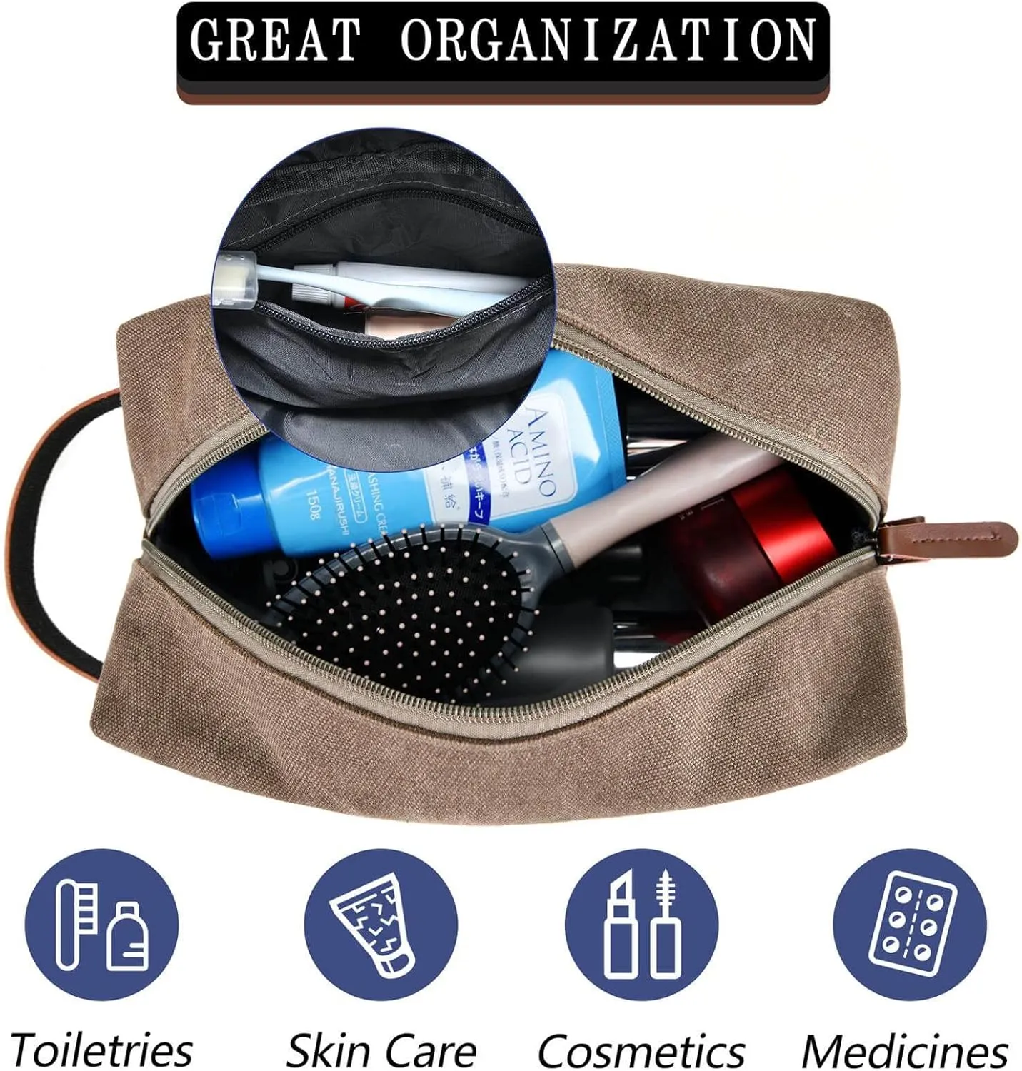 Travel Toiletry Bag for Men Initials - Graduation Gifts for Him, Personalized Shaving Kit Bag Hanging Dopp Kit - Travel Essentials, Bathroom Shower Bag for Toiletries Accessories Gifts for Men - S