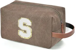 Travel Toiletry Bag for Men Initials - Graduation Gifts for Him, Personalized Shaving Kit Bag Hanging Dopp Kit - Travel Essentials, Bathroom Shower Bag for Toiletries Accessories Gifts for Men - S