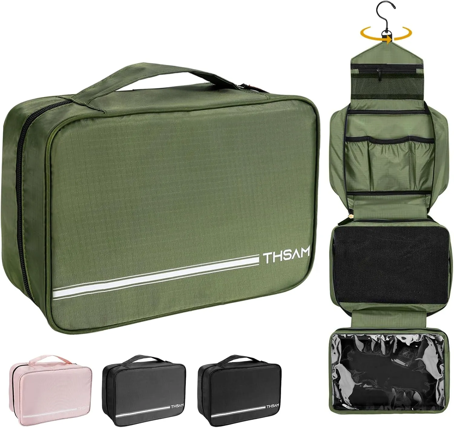 Travel Toiletry Bag for Women Men - Portable Large Hanging Organizer Makeup Bag for Cosmetic, Shampoo, Conditioner, Brushes Set, Cosmetic, Travel Accessories Essentials, Green