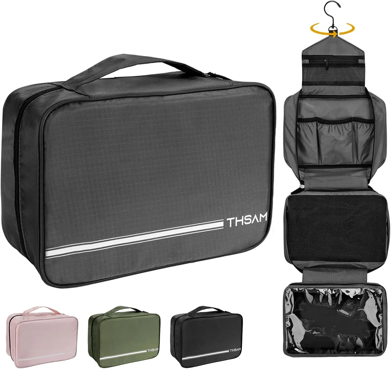 Travel Toiletry Bag for Women Men - Portable Large Hanging Organizer Makeup Bag for Cosmetic, Shampoo, Conditioner, Brushes Set, Cosmetic Travel Accessories Essentials, Grey