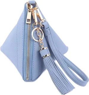 Triangle Vegan Leather Wristlet Clutch Purse Handbag - Pyramid Evening Cocktail Pouch Wallet Detachable Strap & Tassel Charm